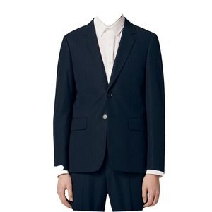 SANDRO Blazer Jacket Men Size 46 Blue Notch Cotton Slim‎ Fit Suit Original New